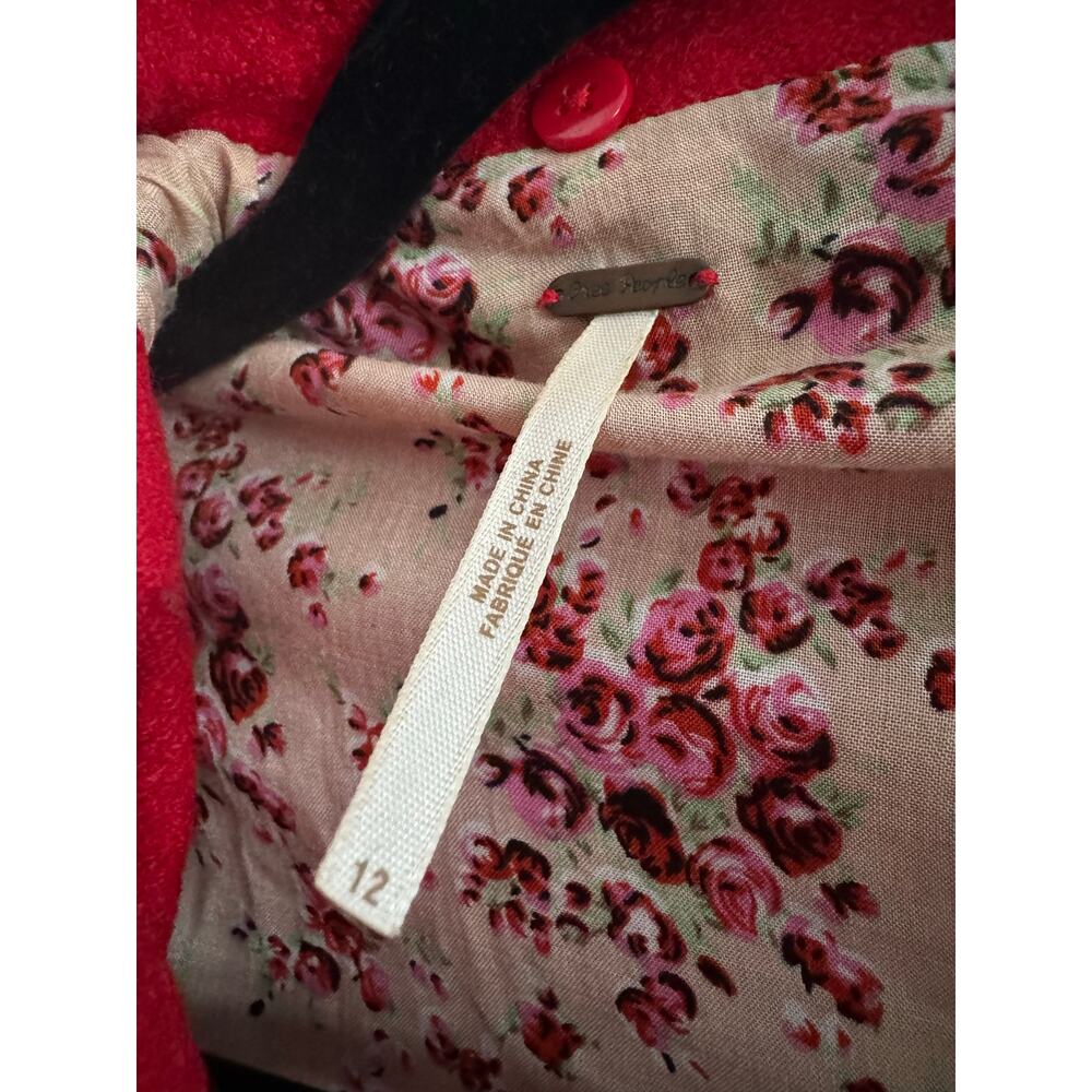 Free People / Scarlet Red Double Breasted Coat / sz 12‎ - Picture 3 of 3